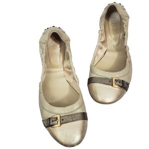 Tod's Metallic  Ballet Buckle Flats Made in Italy